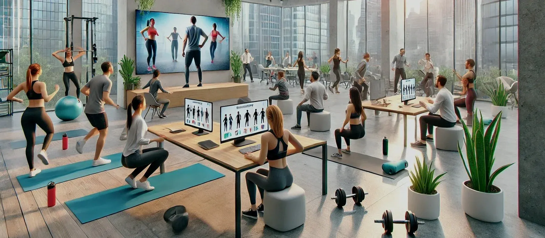 Employees engaged in corporate wellness activities